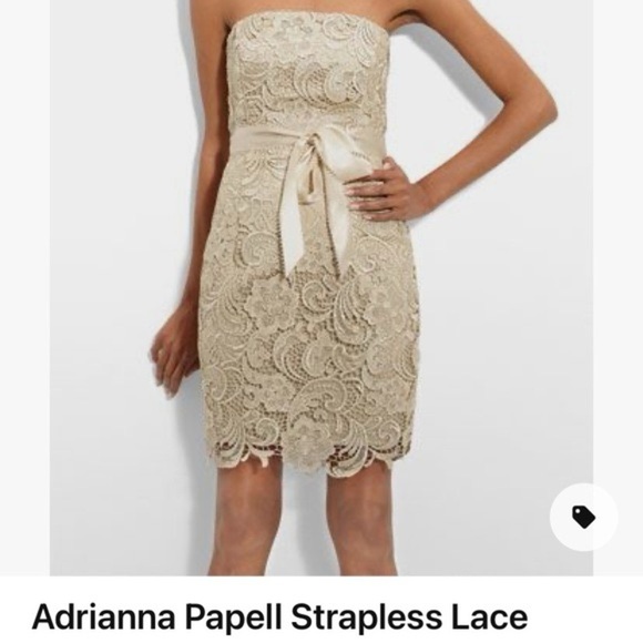 Adrianna Papell Dresses & Skirts - Adrianna Papell Strapless Lace Dress - Beige